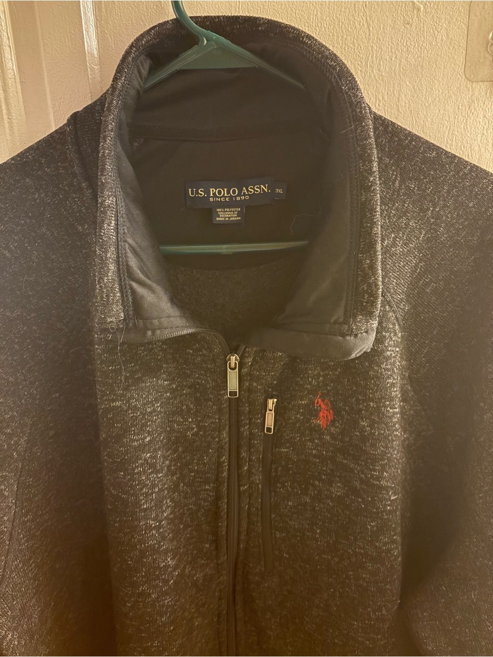 U.S. Polo Assn. Men's Charcoal Zip-Up Sweater with Red Logo
